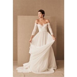 WTOO Watters Off-Shoulder Cream Wedding Dress